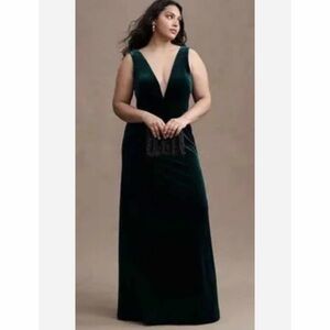Anthropologie Jenny Yoo Logan Deep-V Velvet Column Gown Size 18
